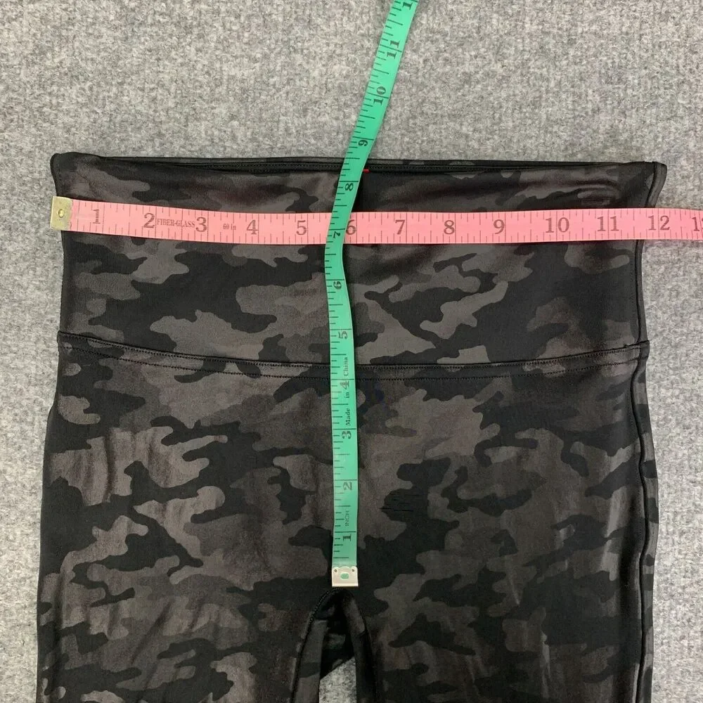 Spanx Legging Womens S Small Black Camo Faux Leather Pull On Wide Band Fitted
